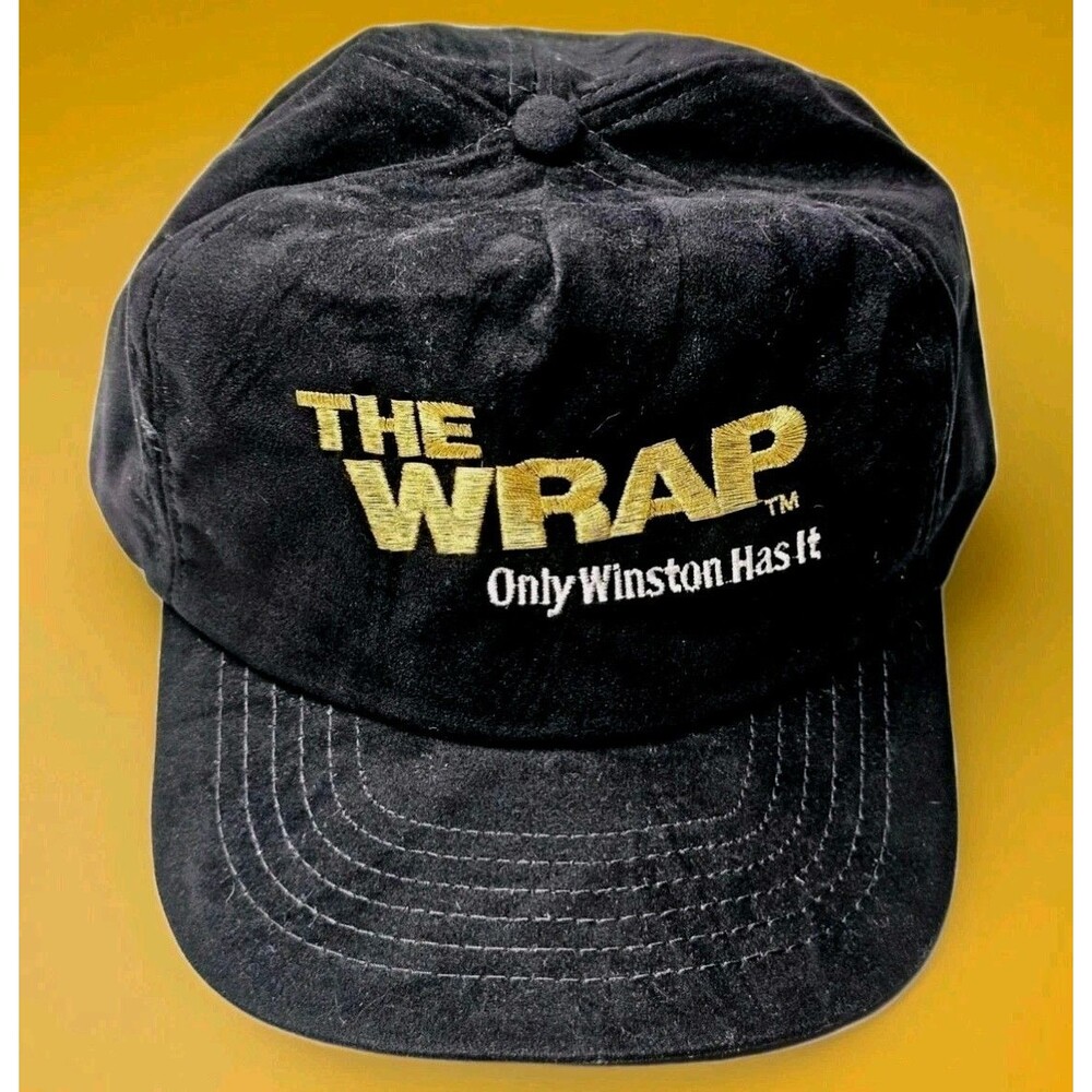 VTG Winston Hat Nascar Racing The Wrap Mens Snapback Plush Fabric Blk 90s EUC!